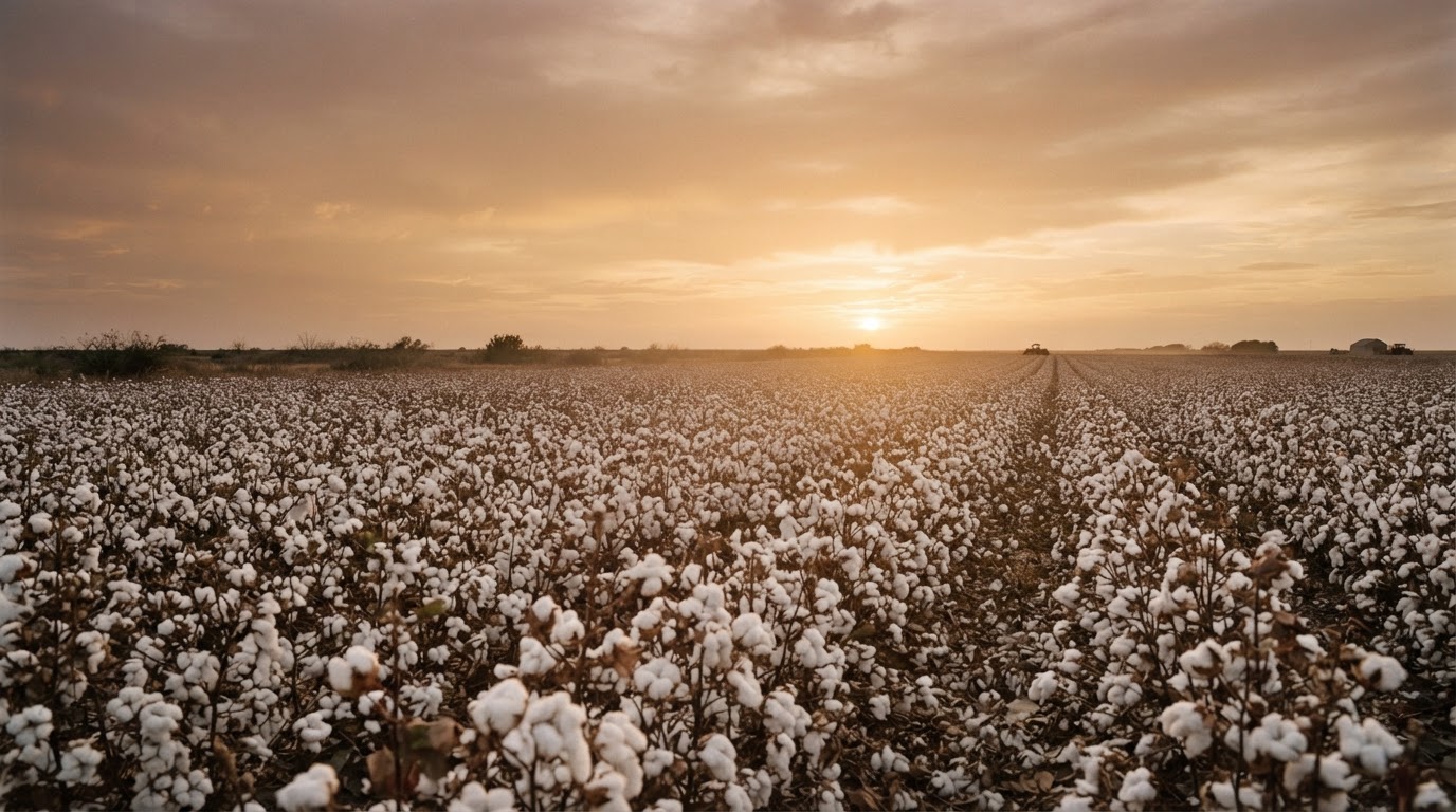 Cotton field at sunset on the South Plains